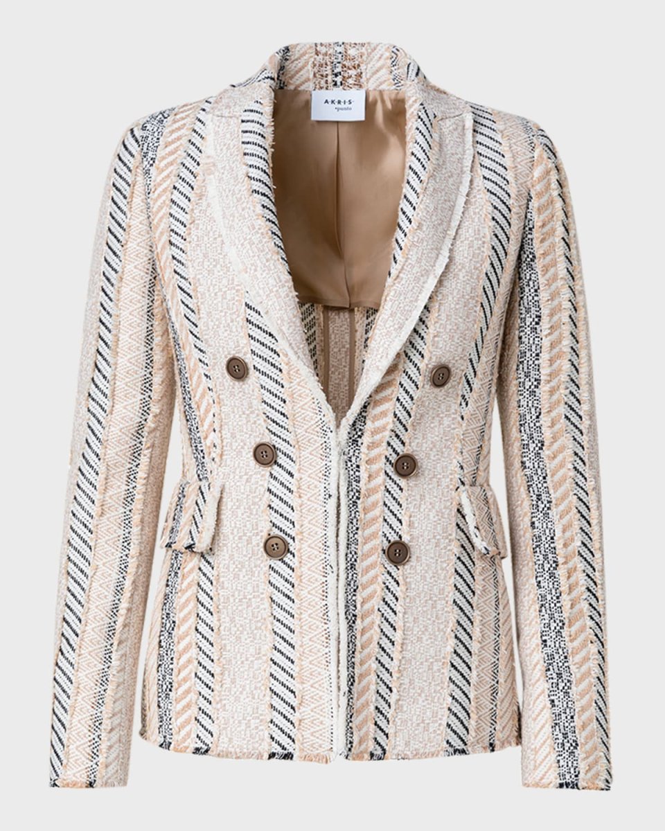 Fringed Patchwork Tweed Blazer Jacket